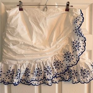 H&M White Mini Skirt with Navy Eyelet Embroidery